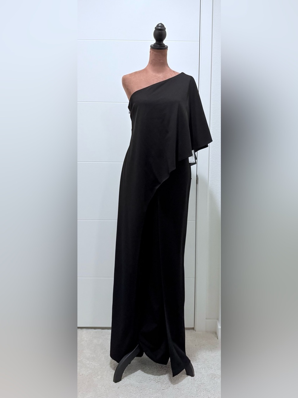 Adriana Papell Black One-Shoulder Draped Evening Gown Dress, Size 6